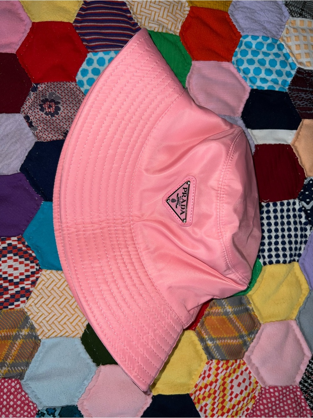 Prada Pink Nylon Kids Bucket Hat with Logo Plaque